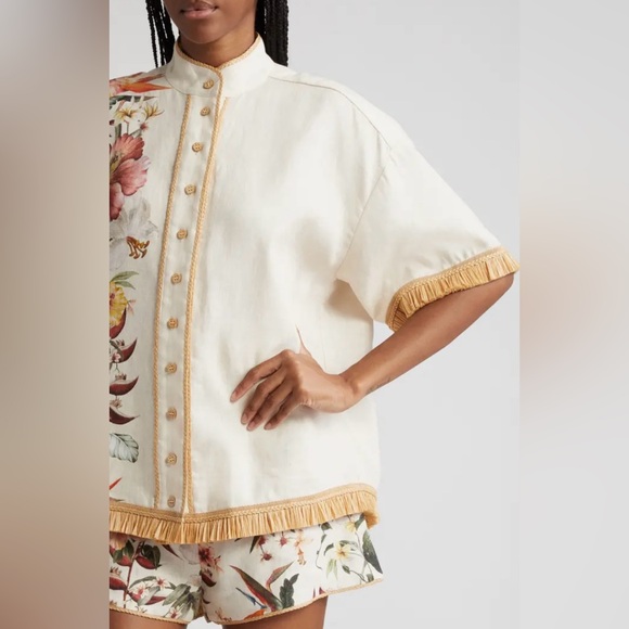 Zimmermann NWT Lexi Tropical Floral Raffia Trim Button-Up Shirt - Picture 5 of 8